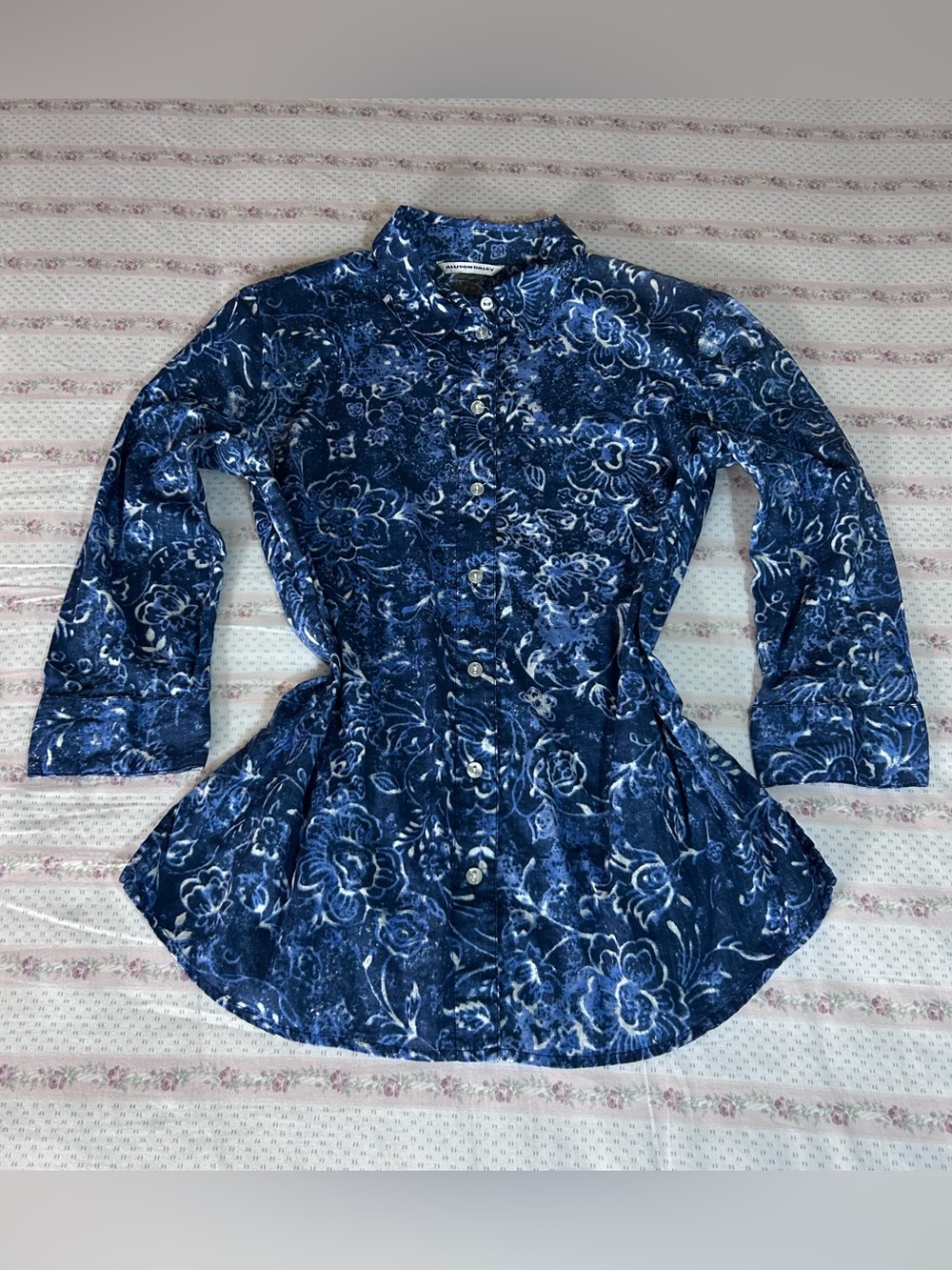 Allison Daley Navy Floral Button-Down Shirt